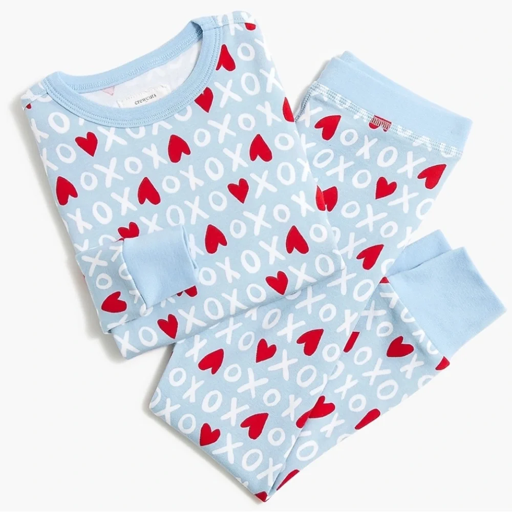 Crewcuts J.Crew Kids Pajama Sets Girls Size 8 Lot Long Sleeve 100% Cotton Hearts